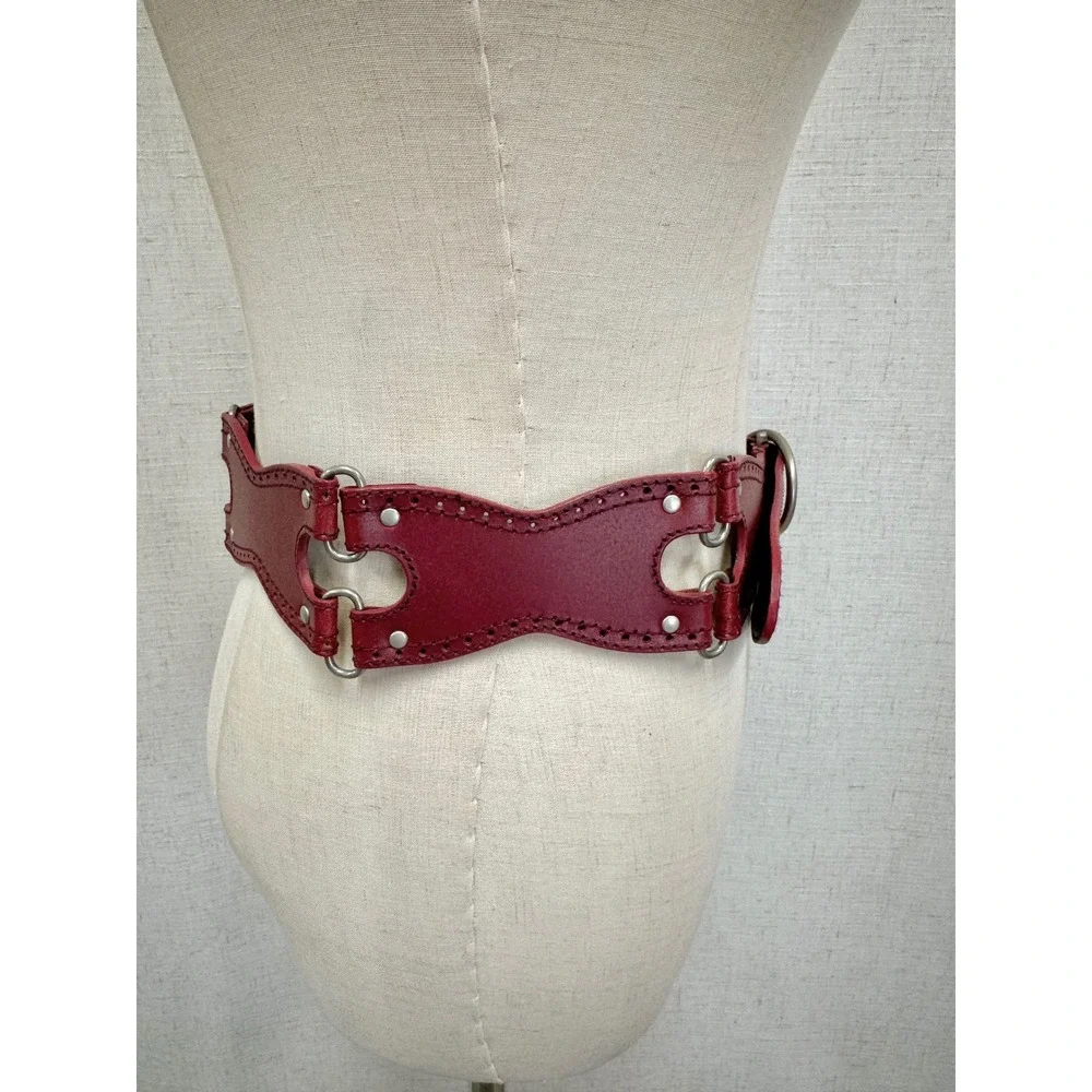 Hinged Wide Waist Belt Womens Medium‎ Red Excellent Bonded Leather Western